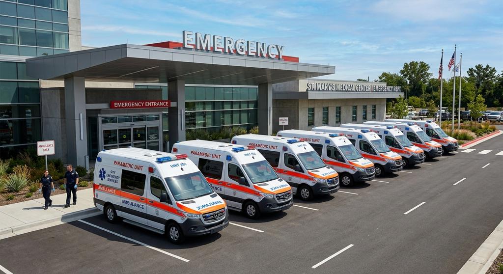 A professional fleet of high-tech emergency medical ambulances